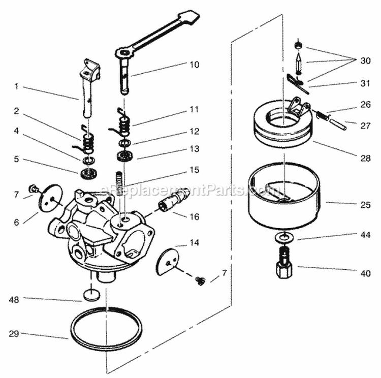 Carburetor Diagram and Parts List for 28221 7900001-7999999 - 1997 Lawn Boy Snow Blower